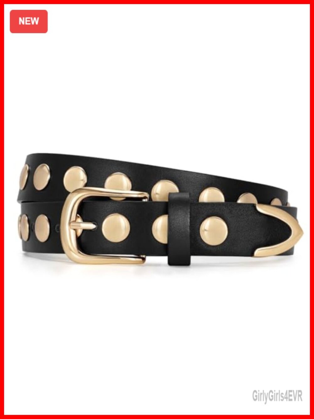 Studded PU Leather Belt for Women Punk Vintage Metal Buckle 1.1" Wide Waist